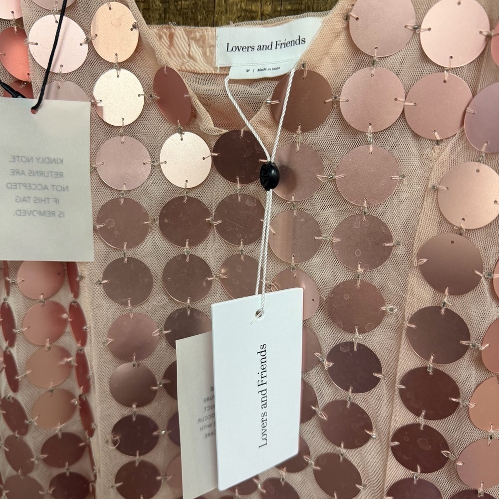 Lovers + Friends Gilles Sequin Mini Dress Light Pink disc metallic Revolve M - Picture 8 of 10